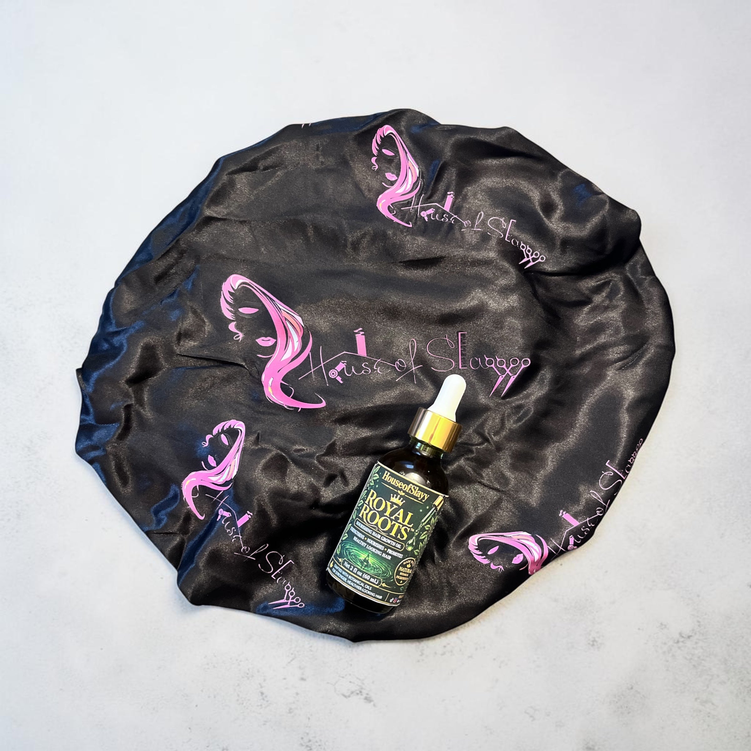 The Root & Crown Set (2oz Hair Oil & Multi. Logo Bonnet Design)