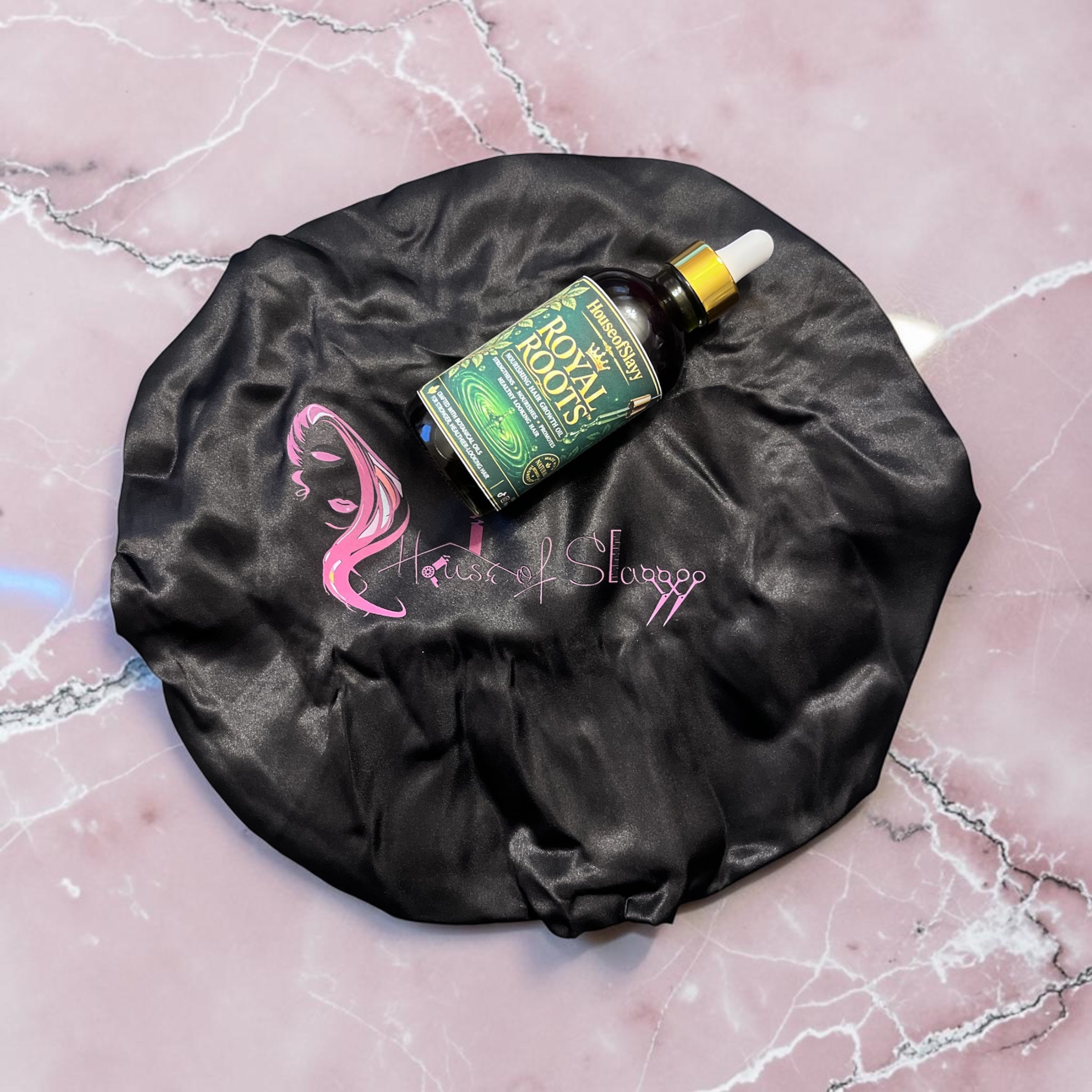 The Root & Crown Set (4oz Hair Oil & Signature Logo Bonnet Design)